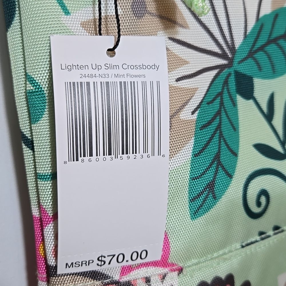 Vera Bradley Lighten Up Slim Crossbody Purse Mint Flowers Floral NWT - Picture 4 of 16